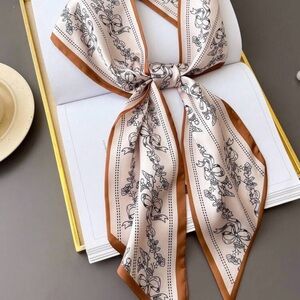 Elegant Cream and Brown Floral Bow Scarf